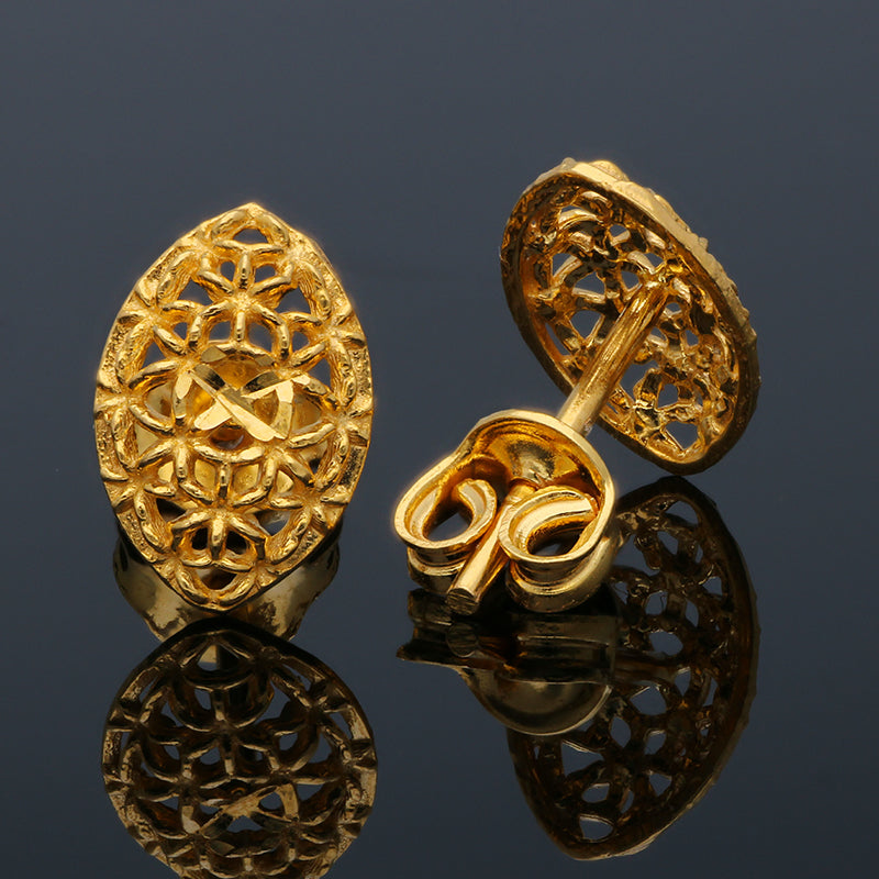 Gold Leaf Shaped Stud Earrings 21KT - FKJERN21KU6017