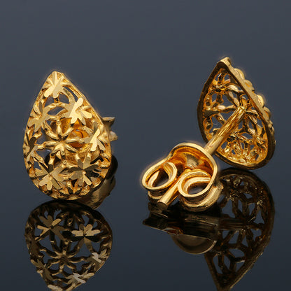 Gold Pear Shaped Stud Earrings 21KT - FKJERN21KU6016