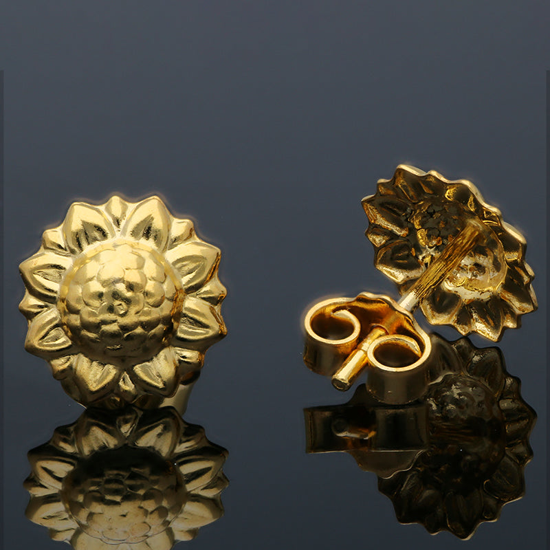 Gold Flower Shaped Stud Earrings 21KT - FKJERN21KU6013