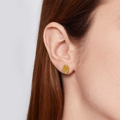 Gold Leaf Shaped Stud Earrings 21KT - FKJERN21KU6012
