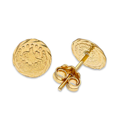 Gold Round Shaped Stud Earrings 21KT - FKJERN21KU6015