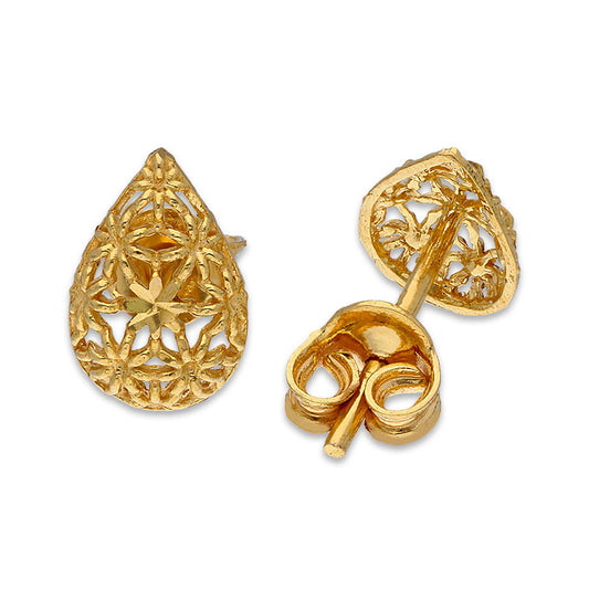 Gold Pear Shaped Stud Earrings 21KT - FKJERN21KU6016