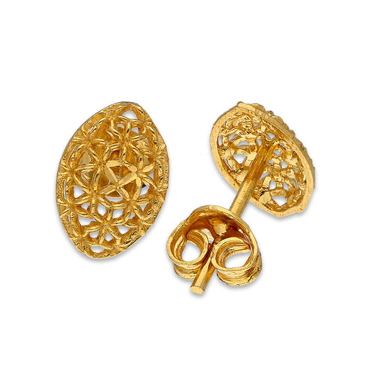 Gold Leaf Shaped Stud Earrings 21KT - FKJERN21KU6017