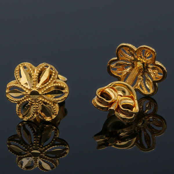 Gold Flower Shaped Stud Earrings 21KT - FKJERN21KU6011