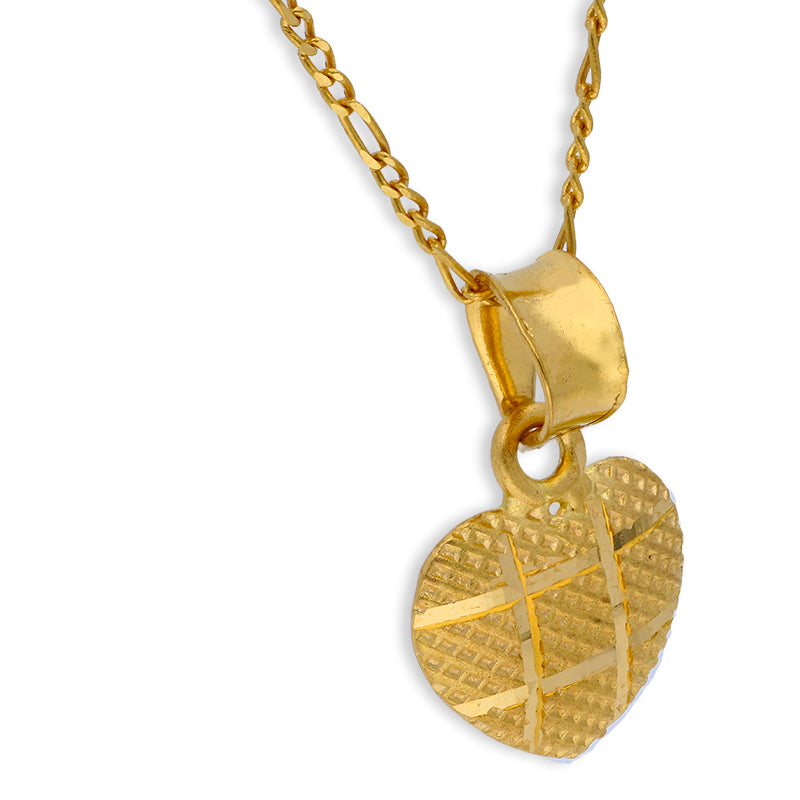 Gold Heart Shaped Pendant Set (Necklace and Earrings) 21KT - FKJNKLST21KU6072