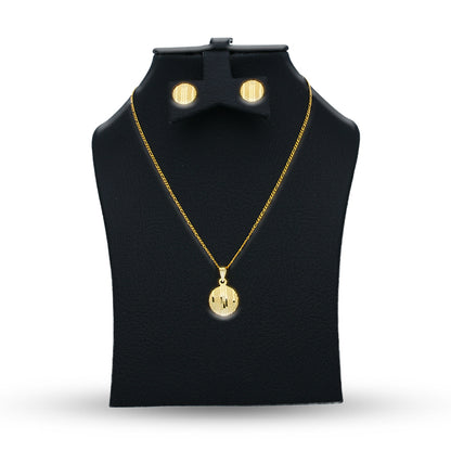Gold Round Shaped Pendant Set (Necklace and Earrings) 21KT - FKJNKLST21KU6070
