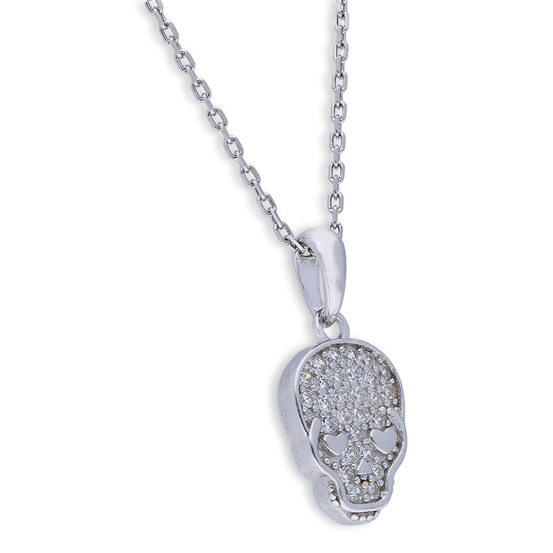 Sterling Silver 925 Skull Pendant Set (Necklace and Earrings) - FKJNKLSTSLU6076