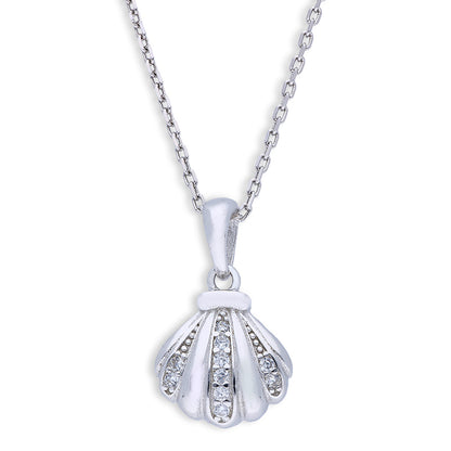 Sterling Silver 925 Shell Pendant Set (Necklace and Earrings) - FKJNKLSTSLU6077