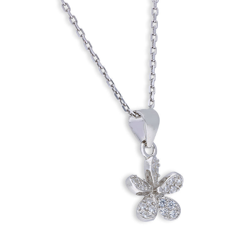 Sterling Silver 925 Flower Shaped Pendant Set (Necklace and Earrings) - FKJNKLSTSLU6079