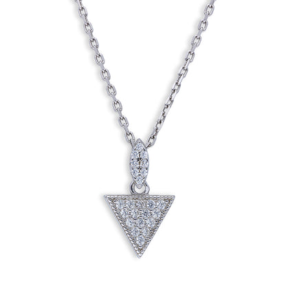 Sterling Silver 925 Triangle Shaped Pendant Set (Necklace and Earrings) - FKJNKLSTSLU6082