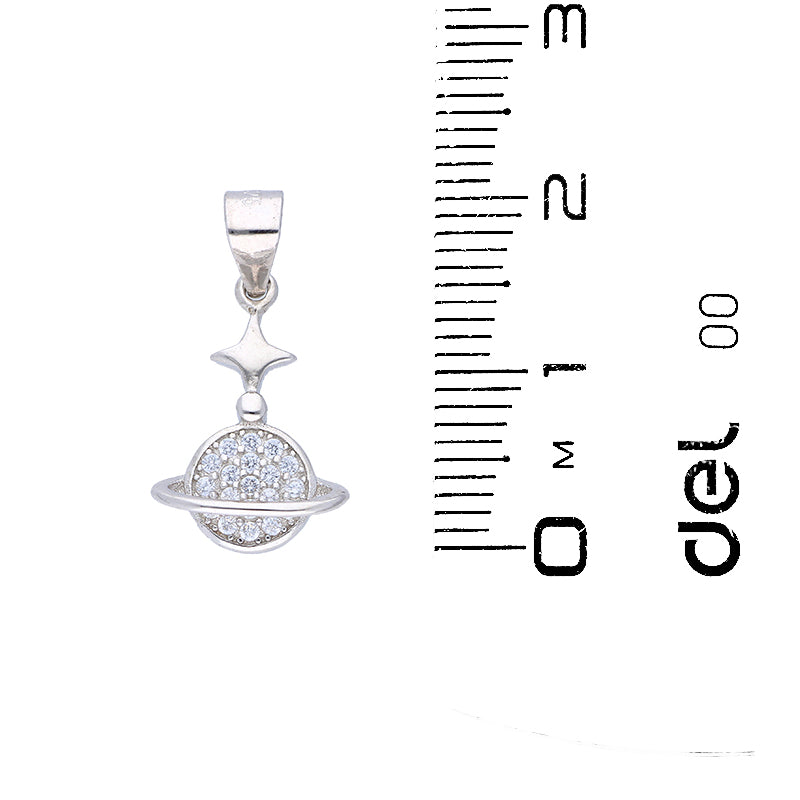 Sterling Silver 925 Saturn Shaped Pendant Set (Necklace and Earrings) - FKJNKLSTSLU6081