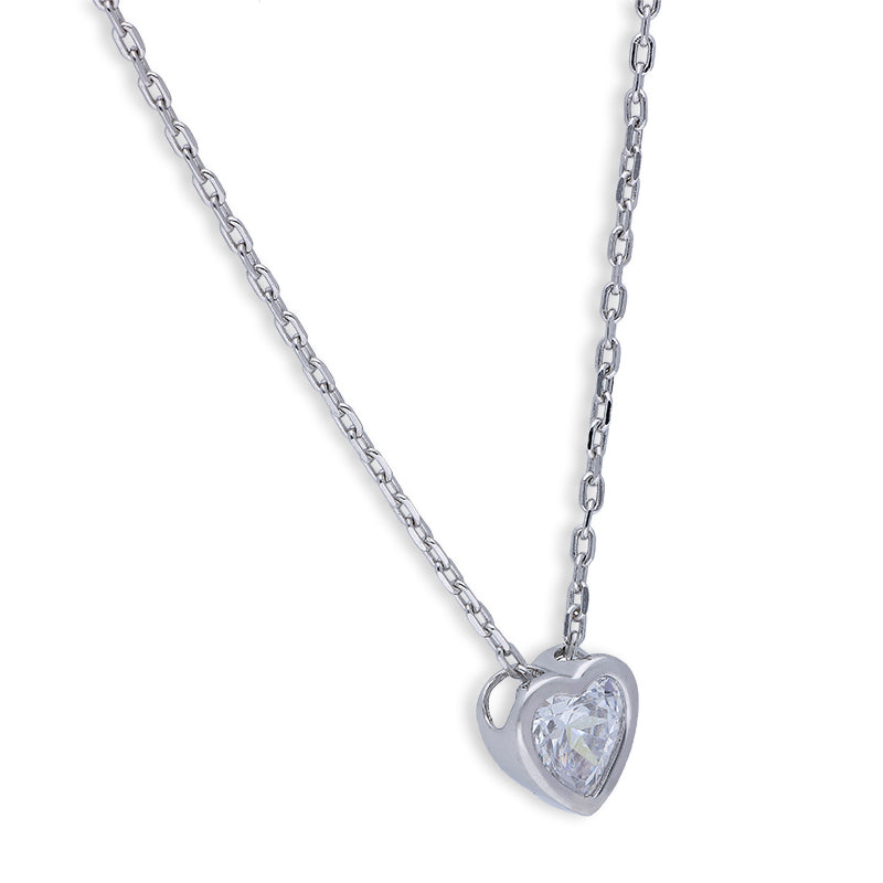 Sterling Silver 925 Heart Solitaire Necklace - FKJNKLSLU6087