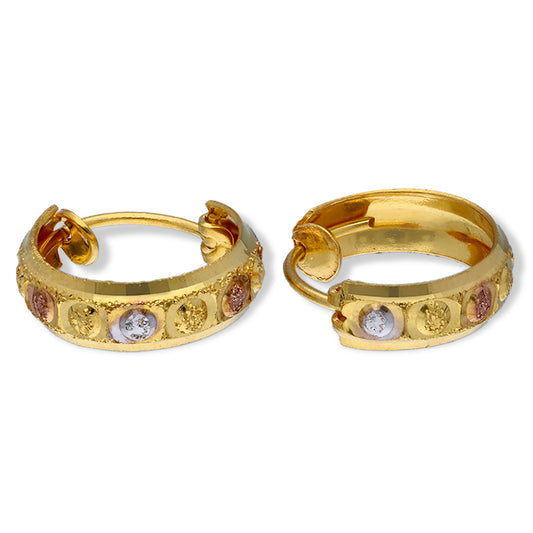 Gold Tri Tone Clip on Hoop Earrings 21KT - FKJERN21KU3162