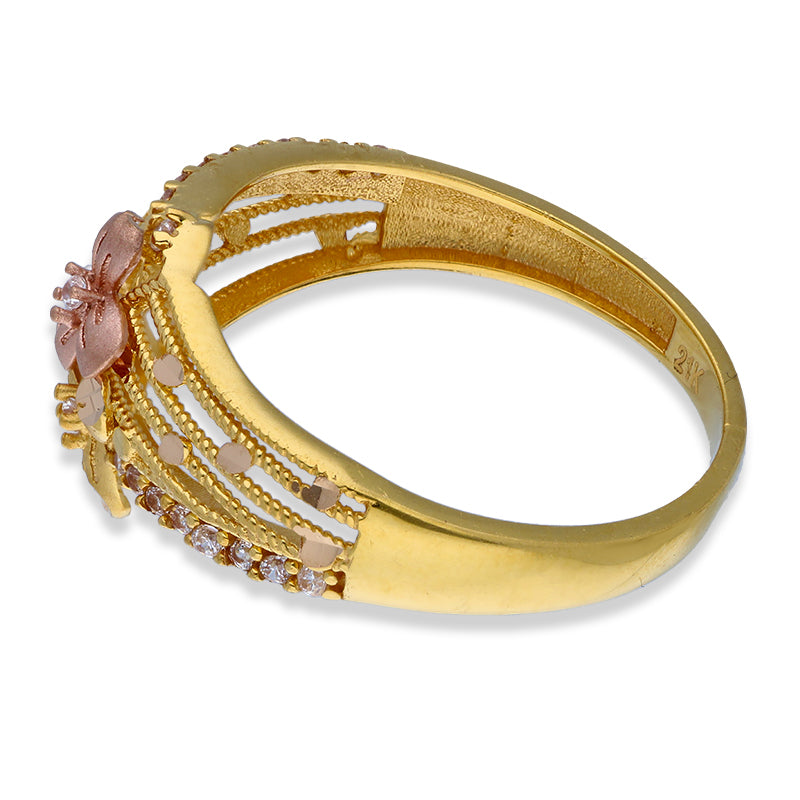 Tri Tone Gold Flower Ring 21KT - FKJRN21KU2110