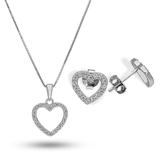 Sterling Silver 925 Heart Pendant Set (Necklace and Earrings) - FKJNKLSTSL2319