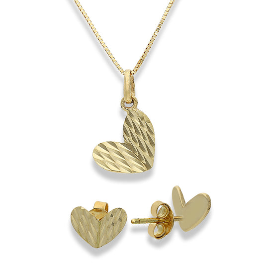 Gold Heart Pendant Set (Necklace and Earrings) 18KT - FKJNKLST18K2244