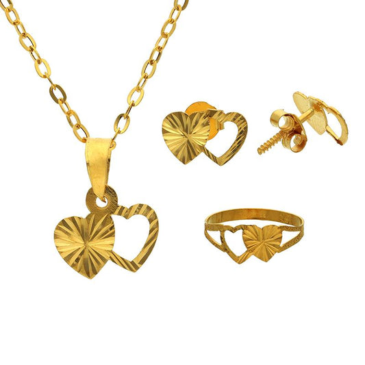 Gold Heart Pendant Set (Necklace, Earrings and Ring) 18KT - FKJNKLST18K2250