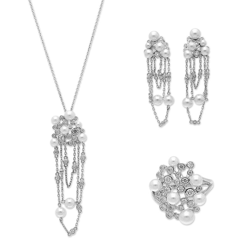 Sterling Silver 925 Pendant Set (Necklace, Earrings and Ring) - FKJNKLSTSLU2033