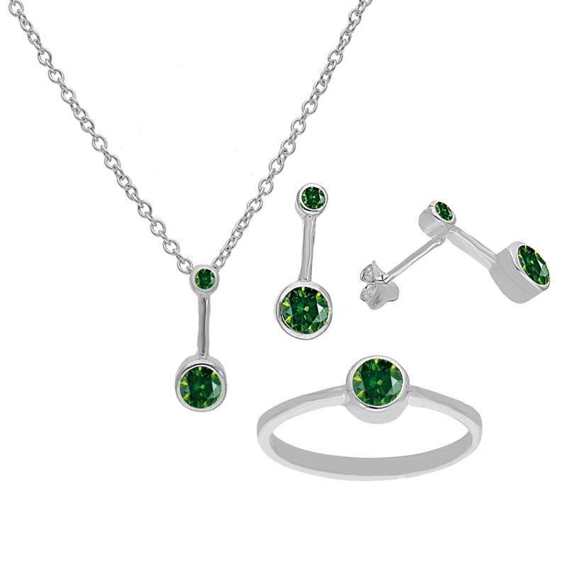 Sterling Silver 925 Solitaire Pendant Set (Necklace, Earrings and Ring) - FKJNKLST2067
