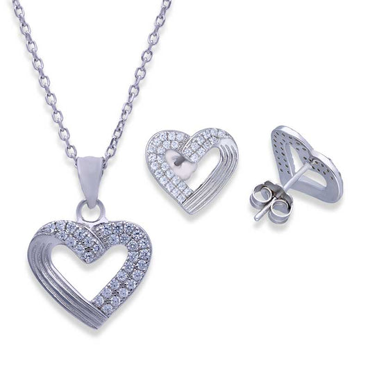 Sterling Silver 925 Heart Pendant Set (Necklace and Earrings) - FKJNKLSTSLU2022