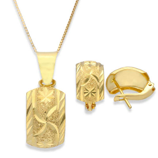 Gold Pendant Set (Necklace and Earrings) 18KT - FKJNKLST18KU2013