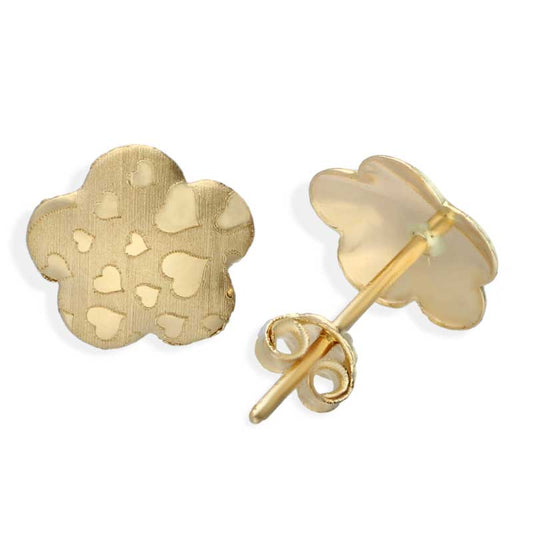 Gold Flower Shaped Stud Earrings 18KT - FKJERN18KU3050
