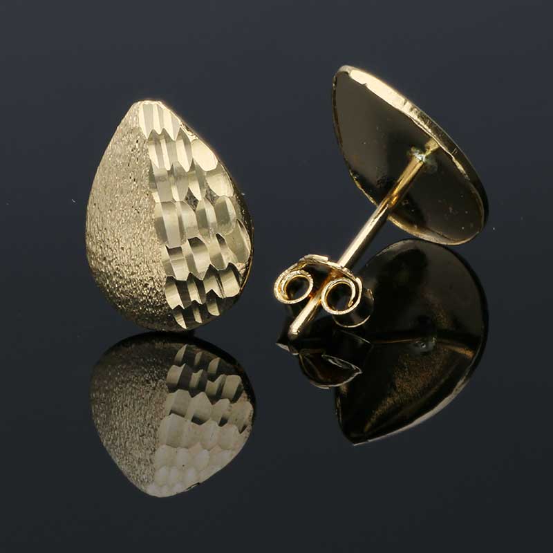 Gold Pear Shaped Stud Earrings 18KT - FKJERN18KU3056