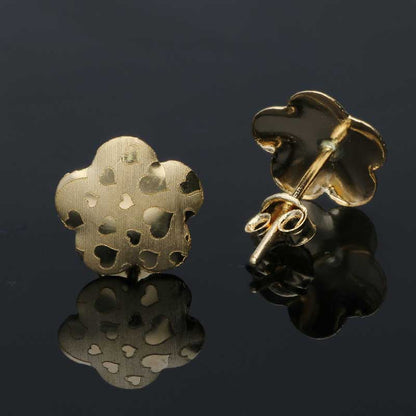 Gold Flower Shaped Stud Earrings 18KT - FKJERN18KU3050
