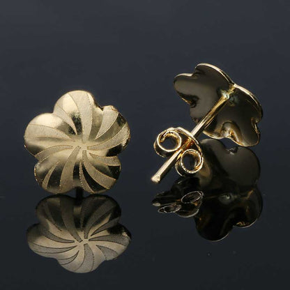 Gold Flower Shaped Stud Earrings 18KT - FKJERN18KU3058