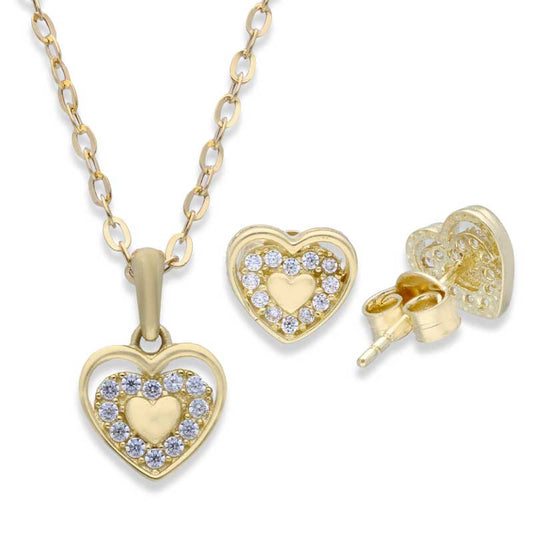 Gold Heart Shaped Pendant Set (Necklace and Earrings) 18KT - FKJNKLST18KU2016