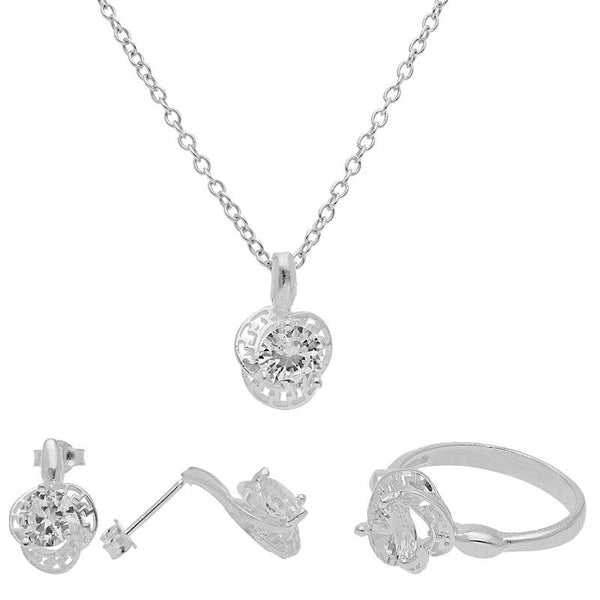 Sterling Silver 925 Pendant Set (Necklace, Earrings and Ring) - FKJNKLST1995