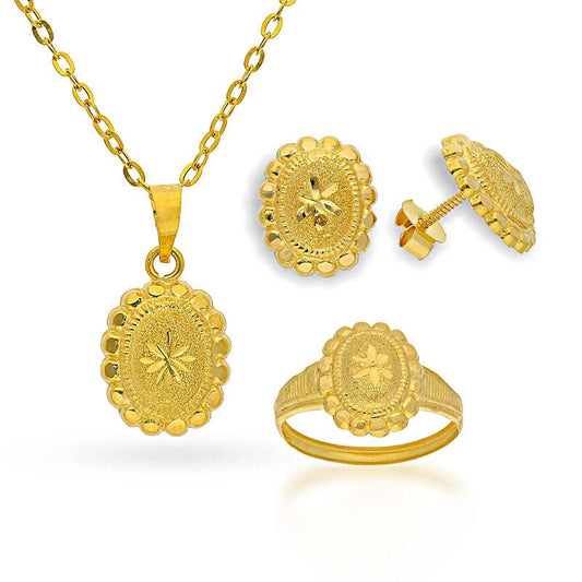 Gold Pendant Set (Necklace, Earrings and Ring) 18KT - FKJNKLST18K2127
