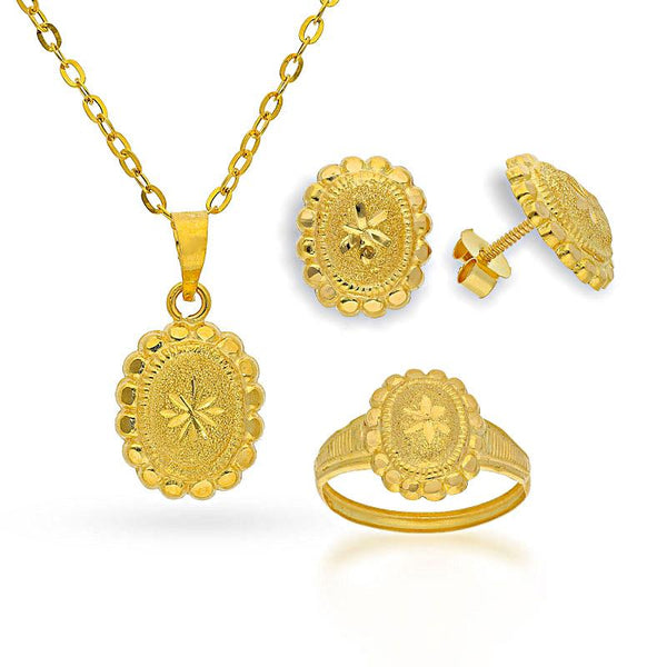 Gold Pendant Set (Necklace, Earrings and Ring) 18KT - FKJNKLST18K2127