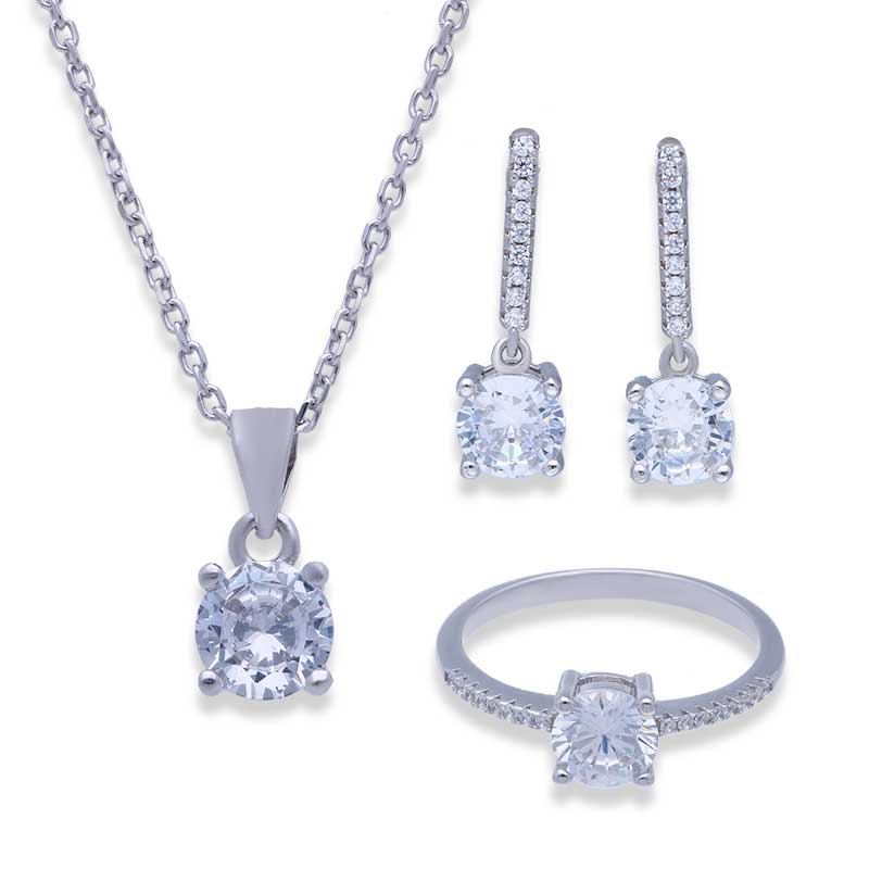 طقم قلادة فضة إسترليني ٩٢٥ (قلادة ، أقراط وخاتم) - FKJNKLSTSLU925