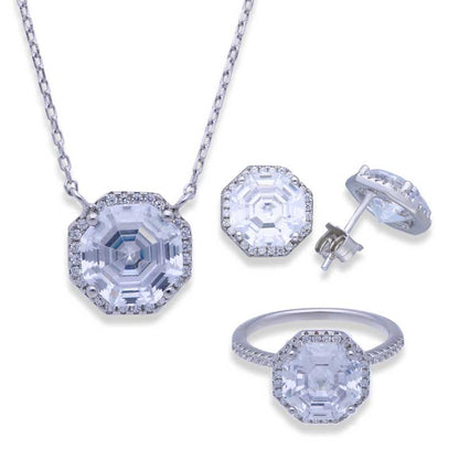 Sterling Silver 925 Pendant Set (Necklace, Earrings and Ring) - FKJNKLSTSLU2025
