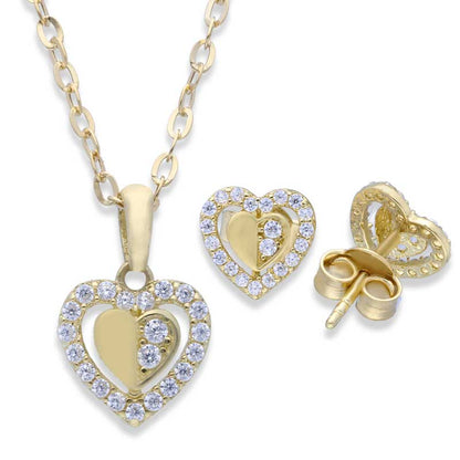 Gold Heart Shaped Pendant Set (Necklace and Earrings) 18KT - FKJNKLST18KU2018