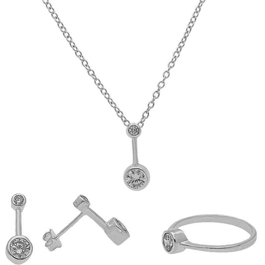 Sterling Silver 925 Pendant Set (Necklace, Earrings and Ring) - FKJNKLST2008