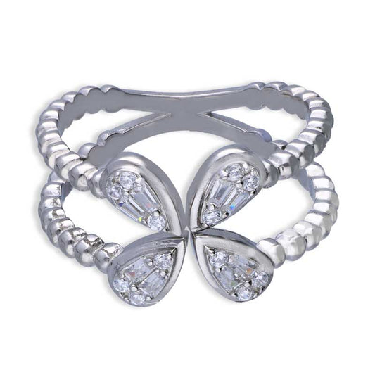 Sterling Silver 925 Flower Shaped Solitaires Ring - FKJRNSLU2014