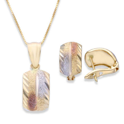 Trio Tone Gold Pendant Set (Necklace and Earrings) 18KT - FKJNKLST18KU2014