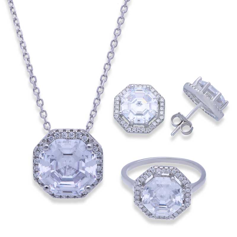 Sterling Silver 925 Pendant Set (Necklace, Earrings and Ring) - FKJNKLSTSLU2026