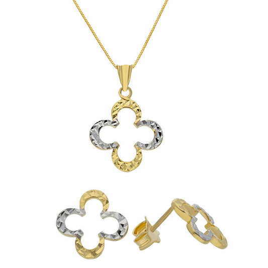 Gold Flower Shaped Pendant Set (Necklace and Earrings) 18KT - FKJNKLST18K2090