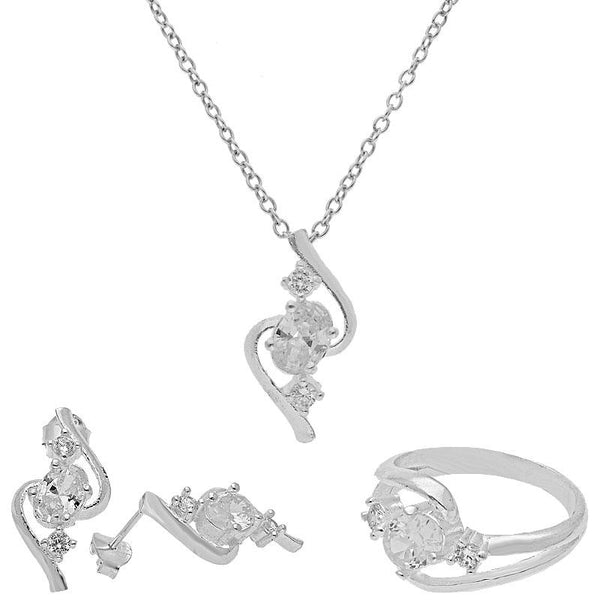 Sterling Silver 925 Pendant Set (Necklace, Earrings and Ring) - FKJNKLST1835