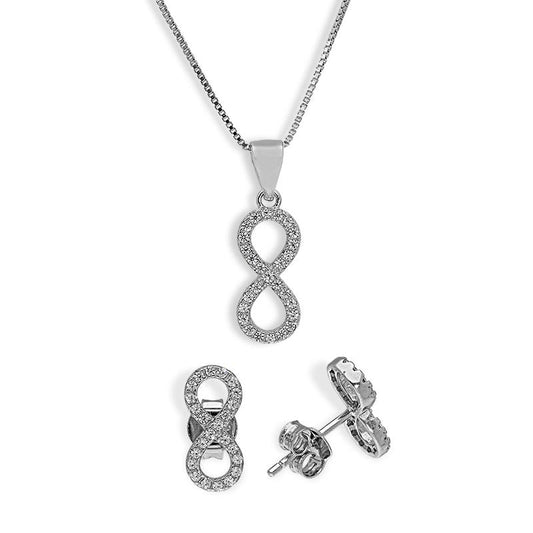 Sterling Silver 925 Infinity Pendant Set (Necklace and Earrings) - FKJNKLSTSL2308