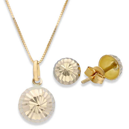 Gold Round Shaped Pendant Set (Necklace and Earrings) 18KT - FKJNKLST18KU2010