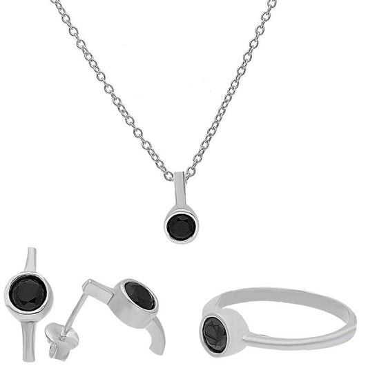 Sterling Silver 925 Pendant Set (Necklace, Earrings and Ring) - FKJNKLST2051