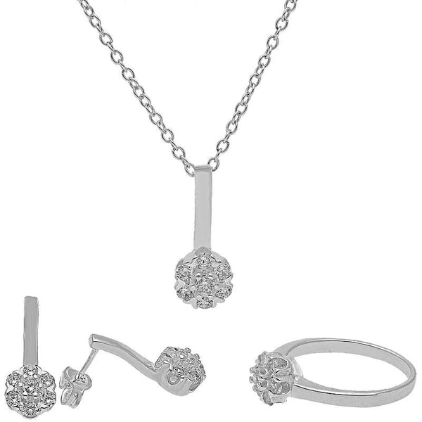 Sterling Silver 925 Pendant Set (Necklace, Earrings and Ring) - FKJNKLST2011