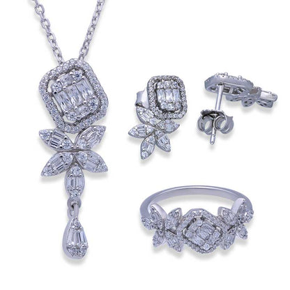 Sterling Silver 925 Pendant Set (Necklace, Earrings and Ring) - FKJNKLSTSLU2028