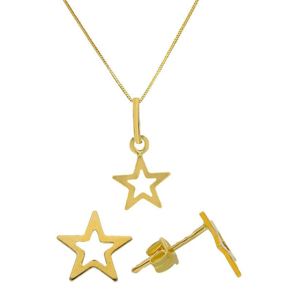 Gold Star Shaped Pendant Set (Necklace and Earrings) 18KT - FKJNKLST18K2093