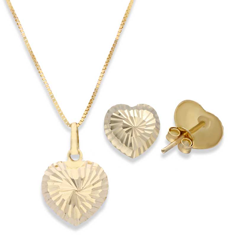 Gold Heart Shaped Pendant Set (Necklace and Earrings) 18KT - FKJNKLST18KU2008