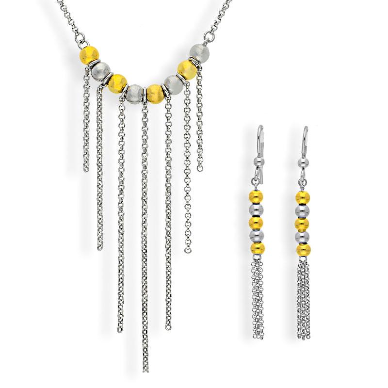 طقم قلادة من الفضة الإسترليني عيار ٩٢٥ (عقد وأقراط) - FKJNKLSTSL925